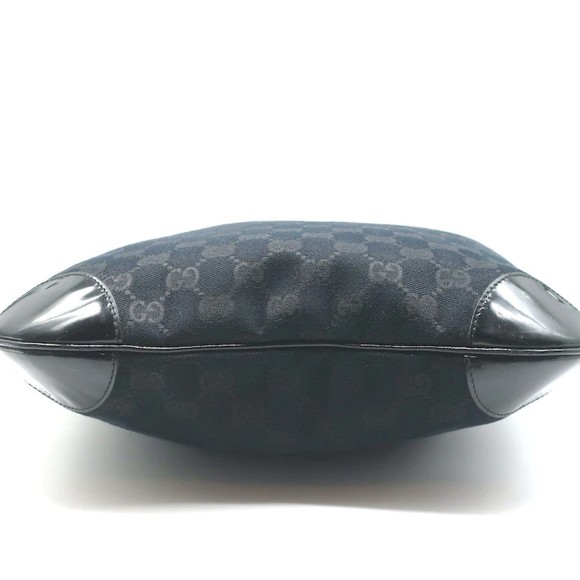 Gucci Monogram Hobo Black Patent Leather-Trim Canvas Medium Shoulder Bag - Picture 7 of 12